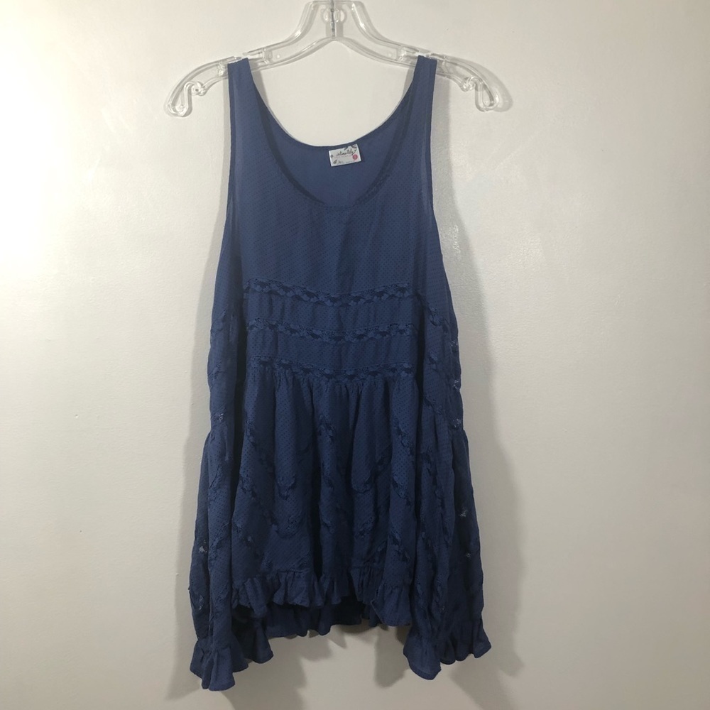 Free People Intimately Free People Blue Lace and Ruffle Sleeveless Tunic Top XS - Picture 1 of 6